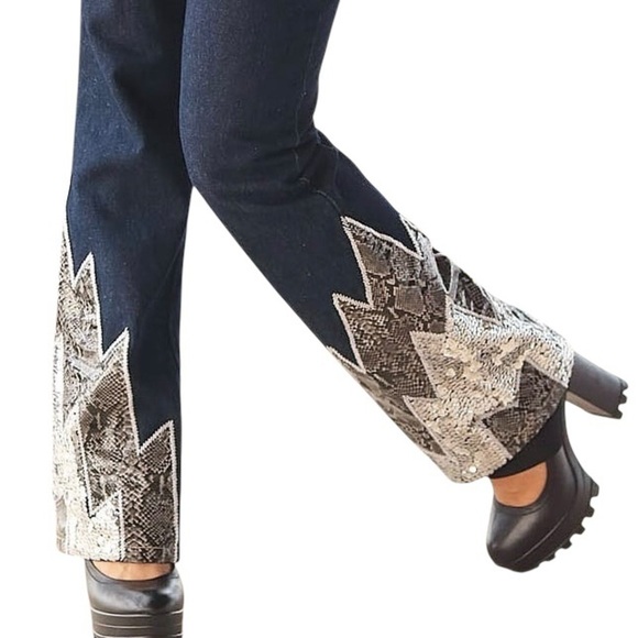 Miss Selfridge Bootcut Jeans, size S, Glitter Snake Trim, Boho Western Festival - Picture 3 of 16